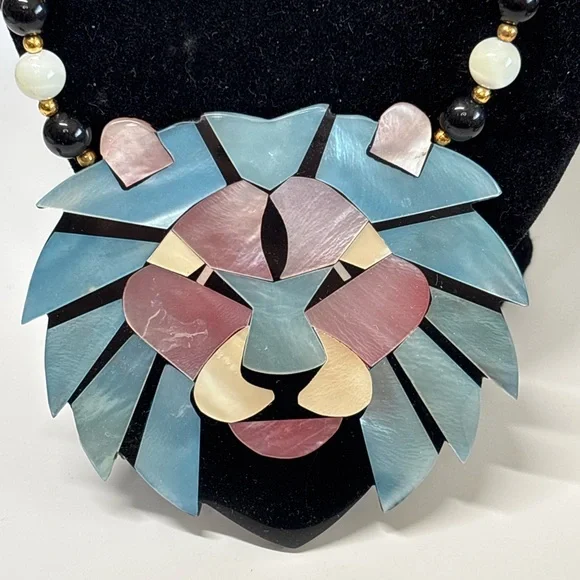Lee Sands Lion Mosaic Statement Jewelry Set Necklace Bracelet Earrings